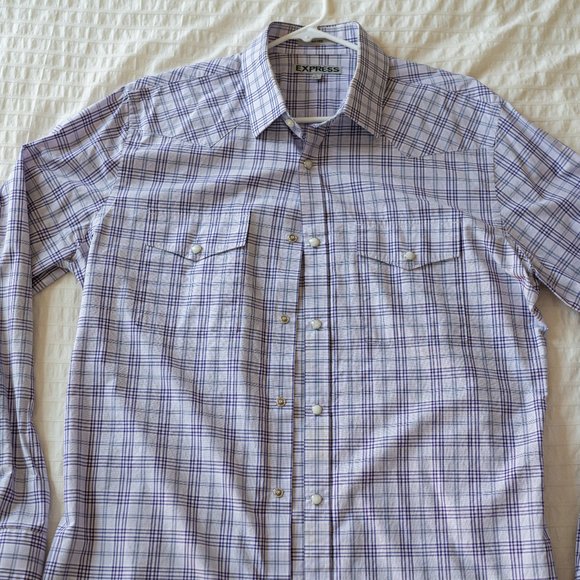 Express Dress Shirt Button Snap Shirt Long Sleeve Button Up - Picture 1 of 9